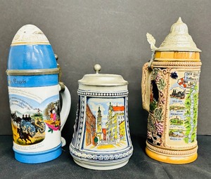 lot 124 image: Unique Vintage German Beer Steins - Lot of Three