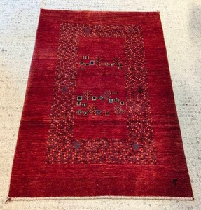 lot 21 image: Beautiful Red Wool Gabbeh Accent Rug