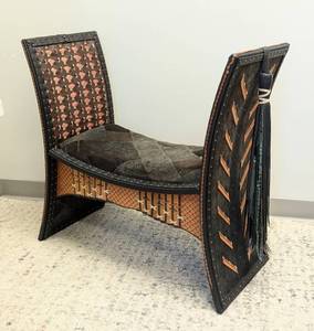 lot 5 image: Linda Sue Eastman Suede and Leather Crafted Bench