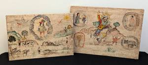 lot 85 image: Pair of Vintage Folk Art Paintings on Board