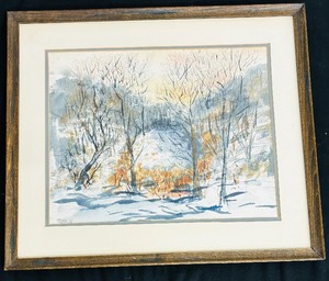 lot 121 image: Snowy Forest Watercolor Painting by Meyers (1972)