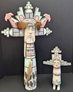 lot 82 image: Pair of Pastel Painted Wood Kachina Dolls
