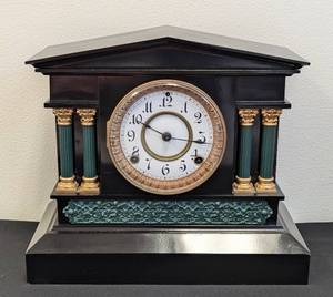 lot 116 image: Antique Ansonia Iron Mantle Clock