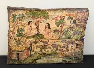 lot 165 image: Vintage Adam and Eve Painting on WaxResin