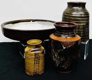 lot 194 image: Earthy Glazed Pottery including Pottery Vase by Peder Hegland