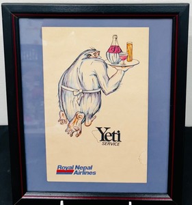 lot 146A image: Yeti Poster Royal Nepal Airlines Rare Collectible Cult Classic  Vintage Framed Yeti Service Royal Nepal Airlines