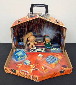 lot 185 image: Vintage Troll Doll House Carrying Case  Vintage 1960s Troll House Cave Playset Carrying Case