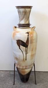 lot 24 image: Large Floor Ceramic Antelope Design Southwest Style Urn with Stand