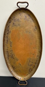 lot 120 image: Antique Gustav Stickley Large Hand Hammered Copper Oval Tray with Handles