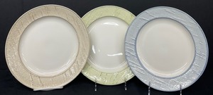 lot 88B image: Three Vintage Stangl Pottery Shantang Plates in Pastel Blue, Yellow and Beige