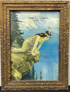 lot 140C image: Small R Arkinson Fox Creamery Advertising Maiden on Cliff Print  Best Wishes of Klemme Co-Op Creamery Co.