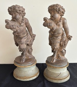 lot 181 image: Pair of Claude Michael Satyr Child Sculptures with Owls