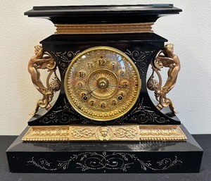 lot 39A image: Antique Ansonia Iron Mantle Clock with Cherub Figurines