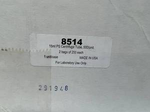 lot 23 image: 1 Case (500 each) NEW 8514 15 mL Centrifuge Tubes