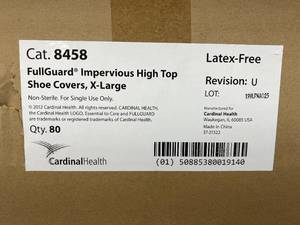 lot 24 image: MSRP $200  1 Case (80each per case) NEW Cardinal Health 8458 Converters Brand Non-Sterile Latex-Free Disposable FullGuard Impervious High Top Shoe Covers - Size XL - Keeps Fluid Out