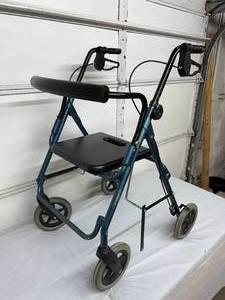 lot 27 image: MSRP $200 Guardian Envoy 480 Deluxe Rolling Rollator Walker - In Great Condition - No Basket -Bolt needed to screw bar back in