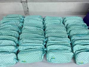 lot 30 image: Lot of NEW Pampers Small Tote Bags and Purple Deluxe Memory Boxes 
