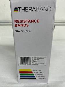 lot 60 image: 1 Box NEW TheraBand 20530 30-Pack 5 ft. 3.7 lbs. Latex Resistance Bands - open box