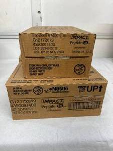 lot 3 image: MSRP $750  2 Cases (24 each per case) NEW Nestle Health Science 97400 8.45 fl. oz. Impact Peptide 1.5 cal Nutritional Tube Feeding Formulas - Unflavored - Expiration 1124