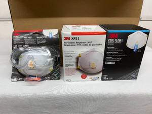 lot 8 image: $$$ Lot of NEW 3M Particulate Respirator Masks and Safety Kit - 1 - 3M Safety Kit With Goggles, 8 boxes - (10 each per box) 3M 8511 N95 Particulate Respirators, 4 boxes -(10 each per box) 3M 8511 Cool Flow Respirators