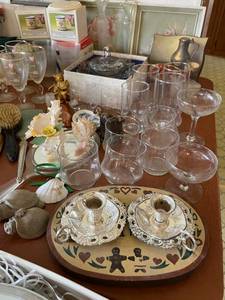 lot 12 image: Vintage Lot - Glassware, Handheld Mirrors, Decorations, More