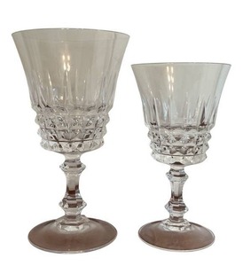 lot 29 image: Vintage Crystal Wine Stem Goblets and Glass Platters