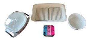 lot 79 image: Vintage CorningWare 15 Roaster with 2-Section Wire RackRoyal Buffet 2.5QT Saucepan w Cover & Candlewarmer1.6 Liter Casserole Dish