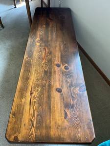 lot 82 image: Vintage Solid Wood Table Bench with Custom Keyboard Tray Assembly (72 x 17 x 21) - BRING HELP TO MOVE