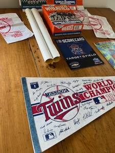 lot 108 image: Minnesota Twins Memorabilia including 1991 Playoff Roster Posters, Homer Hankys and More
