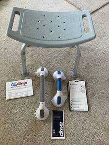lot 132 image: Glacier Bay Shower Grab Bars and Shower Bench (Never Used)