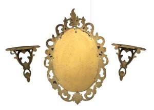 lot 138 image: Vintage Burwood Products Syroco Ornate Wall Mirror & Pair of Syroco Wall Sconces