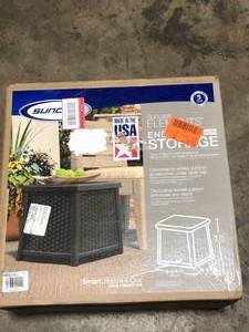 Suncast 13 Gallon Resin Outdoor Patio End Table Storage Box, Java Customer Returns See Pictures
