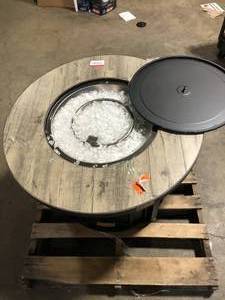 Hampton Bay 35 in. W x 26 in. H Round Steel Propane Fire Pit Table with Tile Top  Customer Returns See Pictures