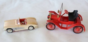 lot 705 image: Vintage Collectible 1951 Revell Toys Hollywood CA Maxwell CAR Pull Toy (no)Cable Jalopy, 1960 Chevy Corvette Dealer Promo Car