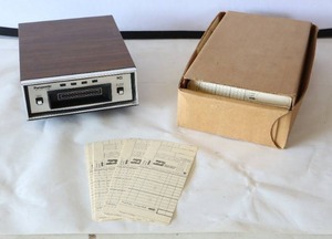 lot 716 image: Vintage 1970s Panasonic 8-Track Component Stereo Player RS-804US Untested, Case of Burlington Northern Railway Card-Stock Time Cards