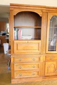 lot 794A image: Solid Oak Entertainment Display Showcase Storage ONE-SECTION of a Three-Piece Stand Alone, Mismatch or Purchase all Three Unit...No Raw Edges.