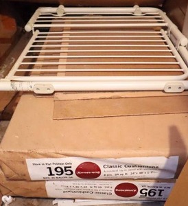 lot 839 image: New-Old-Stock Armstrong Flooring Classic Cushiontone Acoustical Lay-In Panels and White Metal Century Baby Gate