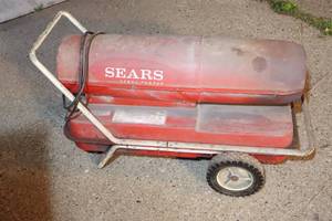 lot 805 image: Sears Industrial 15amp Portable Space Heater Tank on Cart
