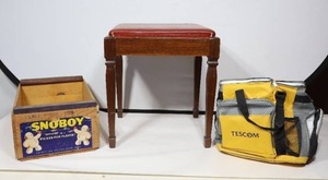lot 734 image: Small Entry Bench Footstool, Snoboy Wood Crate, Tescom Carry-All Cooler Bag