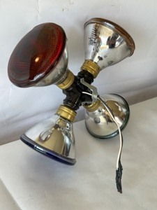 lot 809 image: Sylvania Stained Glass Red, Blue, Green and Yellow 4-Way 150 Watt Bulbs Fixture