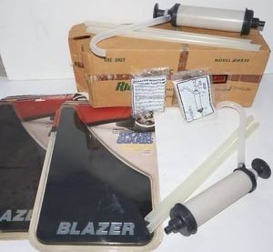 lot 965 image: (2) ThermoFlex Blazer Splash Guards By G. P. Mfg., (2) RIEKE MR50 Plastic Multi-Meter Drum Pump