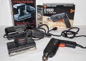 lot 8 image: Sears Craftsman 13 Sheet Sander, Black & Decker D1000 38 in. VSR Drill..