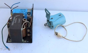 lot 66 image: Mallory CGS Capacitor w Pacific Transformer Power Supply, Small Motor for Sewing Machine Etc.