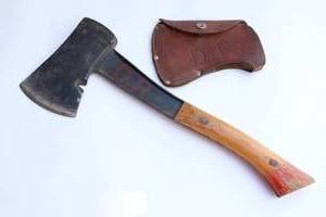 lot 72 image: Vintage US Bridgeport Camping Hatchet Axe w Sheath