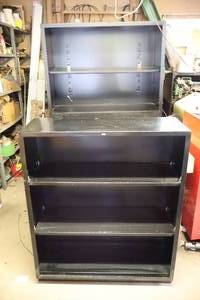 lot 97 image: Black Metal Open Shelf Cabinets