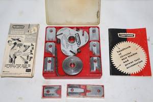 lot 121 image: Vtg Craftsman Radial & Bench Saw Molding Set w18 Kromedge Cutter Bits