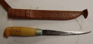 lot 216A image: J MARTTIINI FINLAND LAPINLEUKU FIXED BLADE PUUKKO HUNTING KNIFE WITH SHEATH