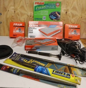 lot 241 image: Auto Parts...Fram Air Filters, Fram Fresh Breeze, Car Vac, Windshield Wipers