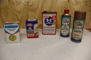 lot 242 image: Vintage Fuel Filter, Oil Filter, Degreaser, Engine Transmission Spray Finish, Instant Painting