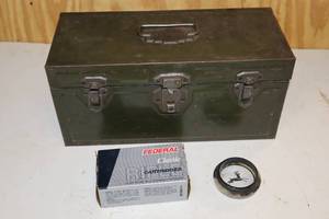 lot 261 image: Ammo Box, Ammo, Gun Cleaning Supplies, Qwik Point For Close Range Accuracy And More